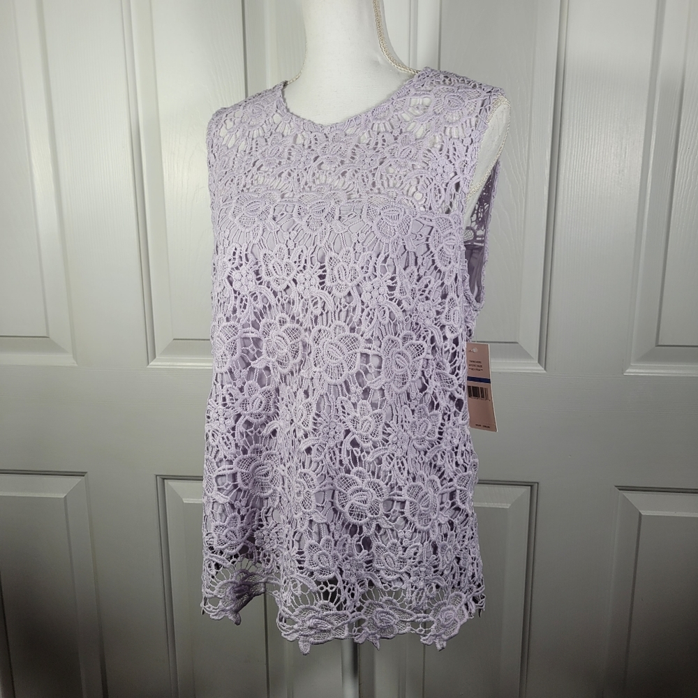 NWT Nanette Lapore Lace Sleeveless Top in Lavender Purple Zipper in Back - Picture 9 of 17